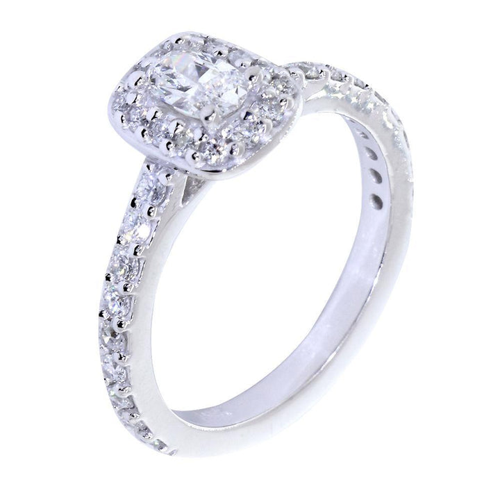 Halo Engagement Ring Setting for an Oval Diamond, 0.71CT Total Sides in 14k White Gold