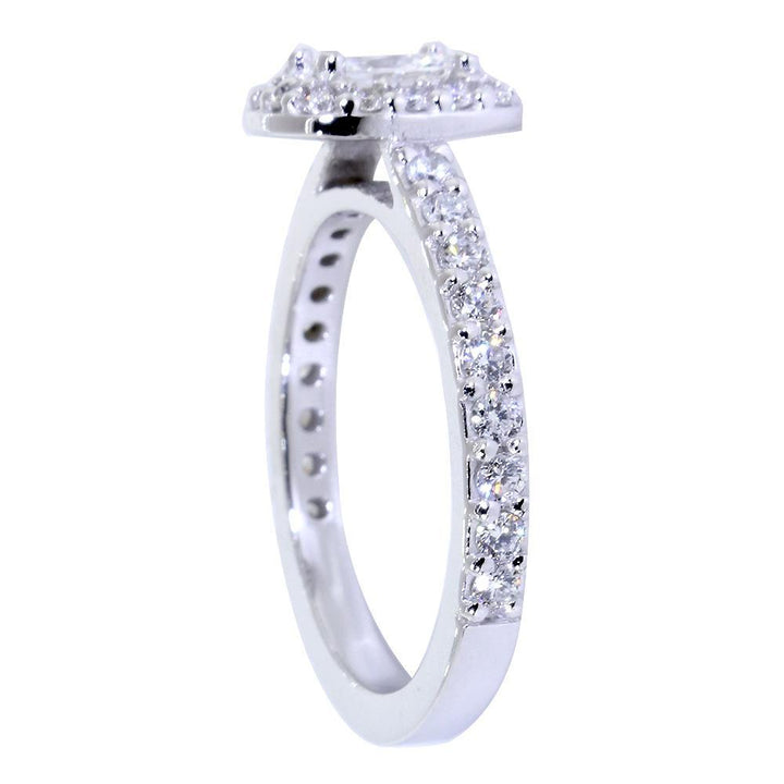 Halo Engagement Ring Setting for an Oval Diamond, 0.71CT Total Sides in 14k White Gold