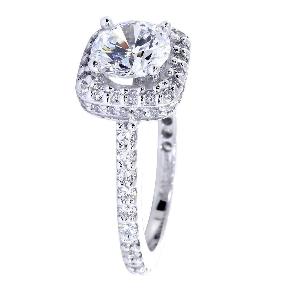 Halo Engagement Ring Setting for a Round Diamond, 0.79CT Total Sides in 14k White Gold