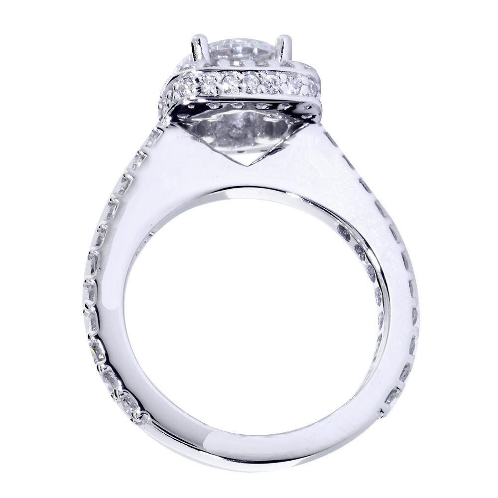 Halo Engagement Ring Setting for a Round Diamond, 0.79CT Total Sides in 14k White Gold