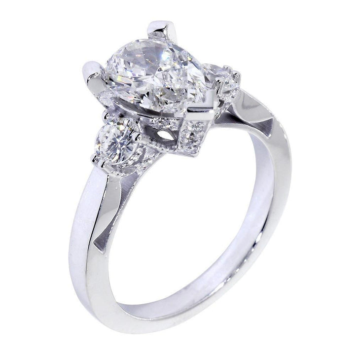 Engagement Ring Setting for a Pear Shape Diamond, 0.72CT Sides in 14k White Gold