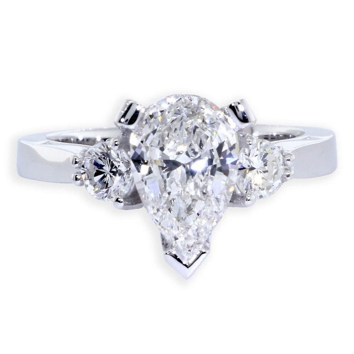 Engagement Ring Setting for a Pear Shape Diamond, 0.72CT Sides in 14k White Gold