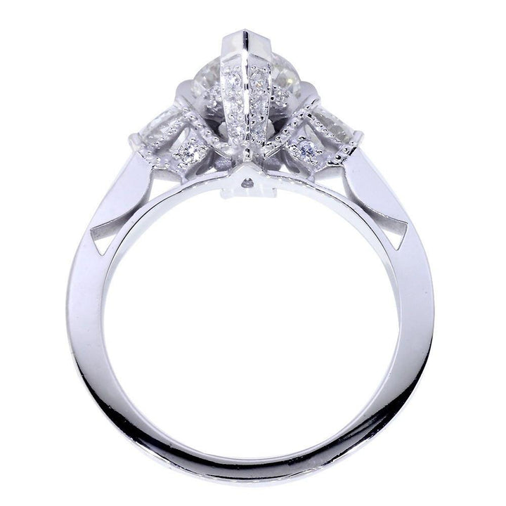 Engagement Ring Setting for a Pear Shape Diamond, 0.72CT Sides in 14k White Gold