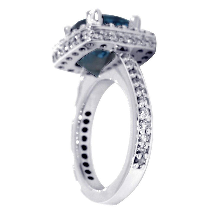Blue Topaz and Diamond Halo Engagement Ring Setting, 0.91CT Diamonds in 14k White Gold