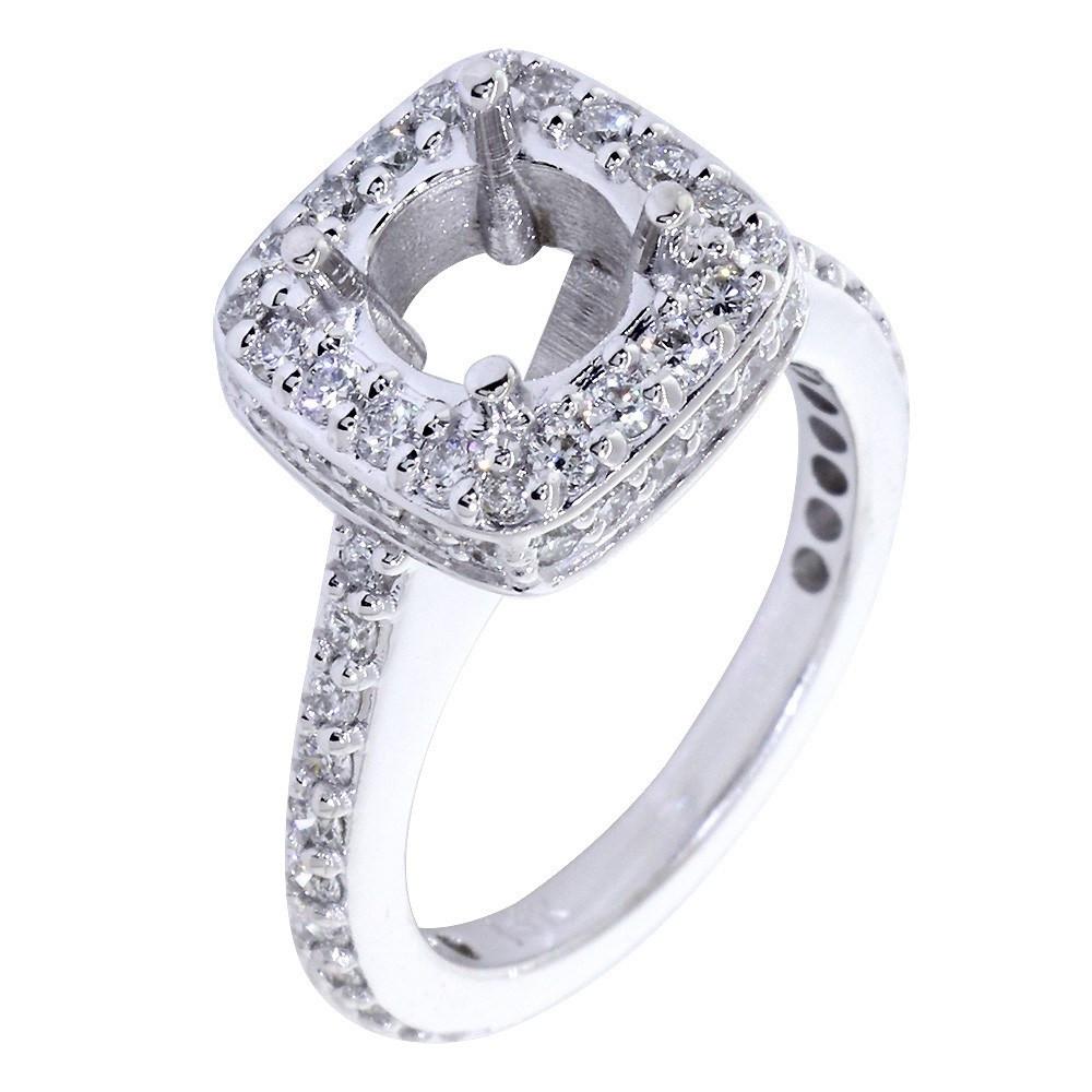 Halo Engagement Ring Setting for a Round Diamond, 1.00CT Total Sides in 14k White Gold