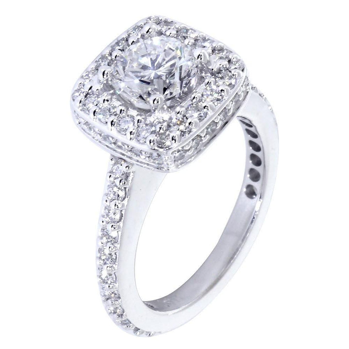Halo Engagement Ring Setting for a Round Diamond, 1.00CT Total Sides in 14k White Gold