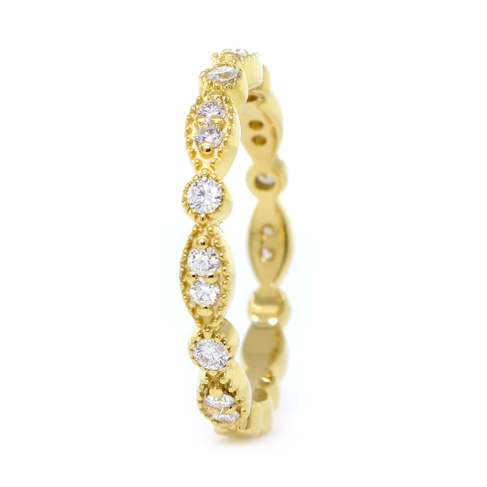 Vintage Style Diamond Band with Repeating Pattern, Set 3/4, 0.25CT in 14K Yellow Gold