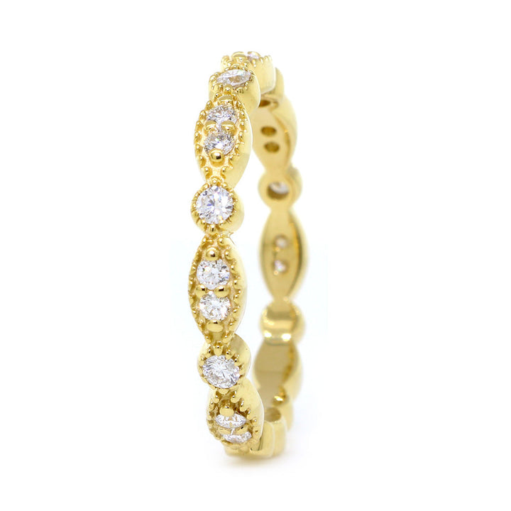 Vintage Style Diamond Band with Repeating Pattern, Set 3/4, 0.25CT in 14K Yellow Gold