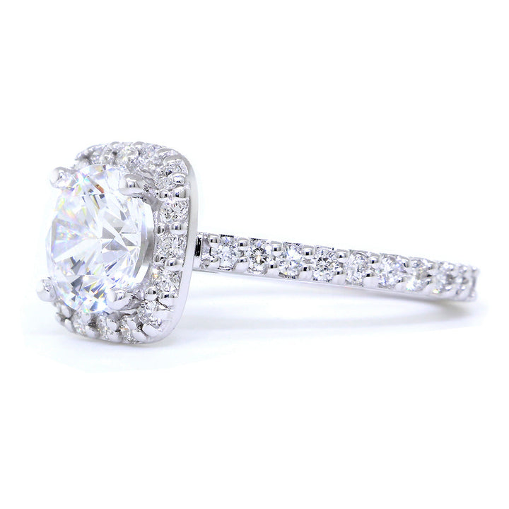 Cushion Halo 1.90CT Round Center Diamond Engagement Ring Setting, 0.79CT Total Sides in 14k White Gold