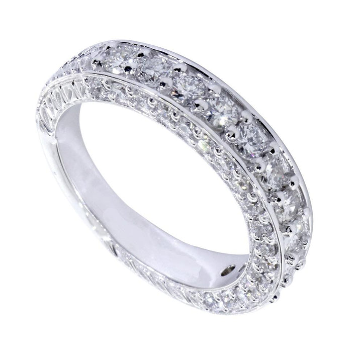 Matching Diamond Wedding Band with Carved Sides, 1.36CT Total in 14k White Gold