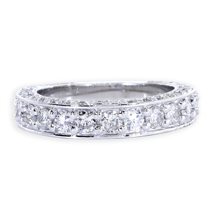 Matching Diamond Wedding Band with Carved Sides, 1.36CT Total in 14k White Gold