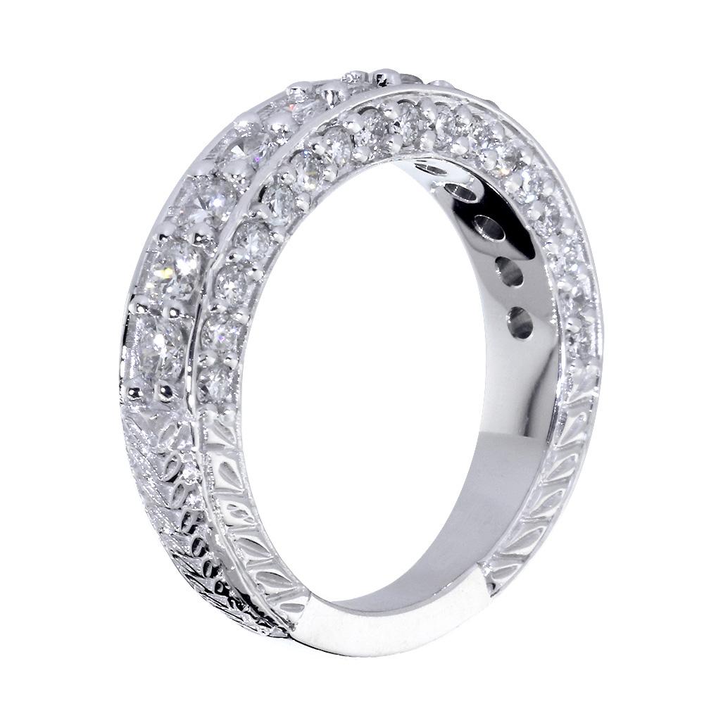 Matching Diamond Wedding Band with Carved Sides, 1.36CT Total in 14k White Gold