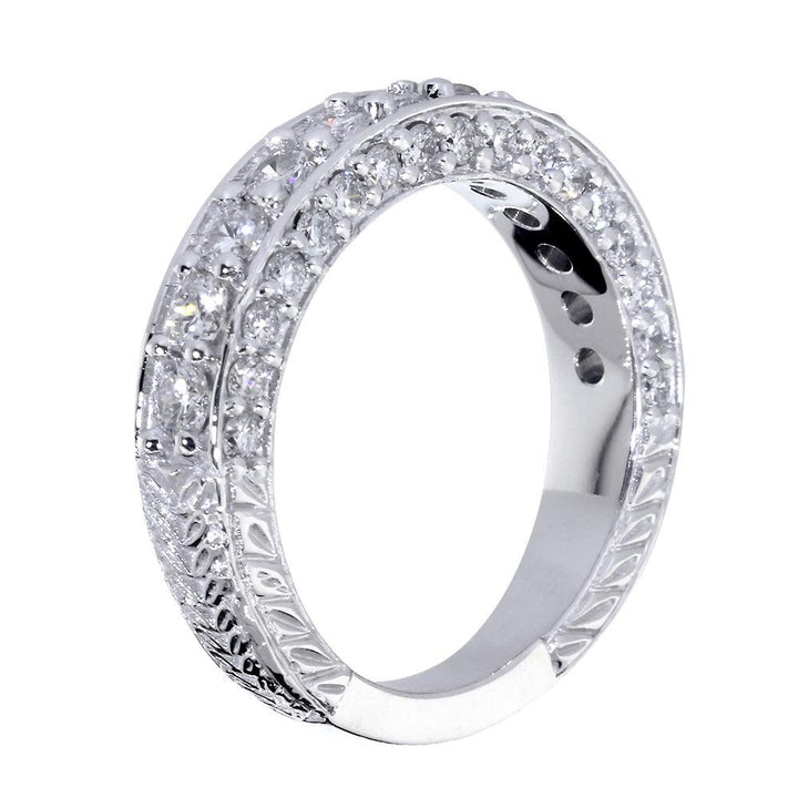 Matching Diamond Wedding Band with Carved Sides, 1.36CT Total in 14k White Gold