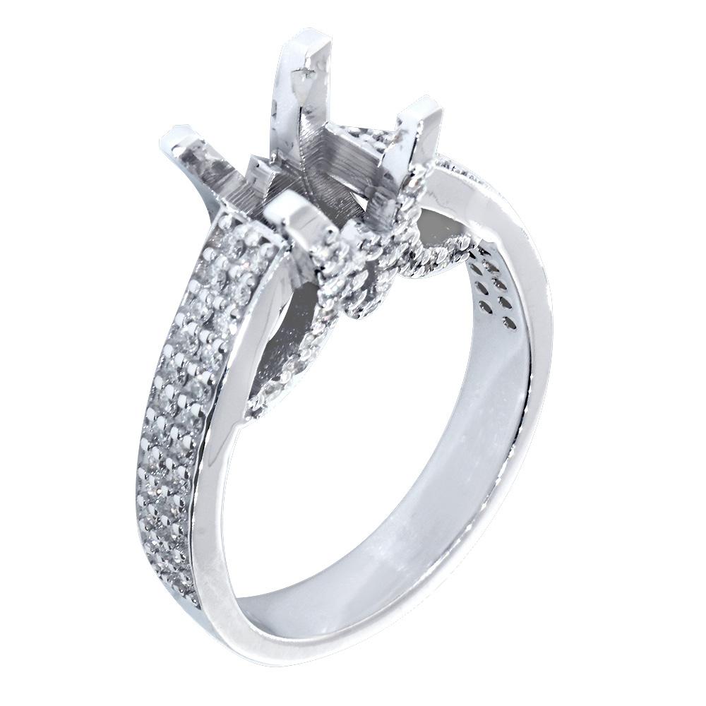Engagement Ring Setting for a Round Diamond Center, 1.0CT Sides in 14k White Gold