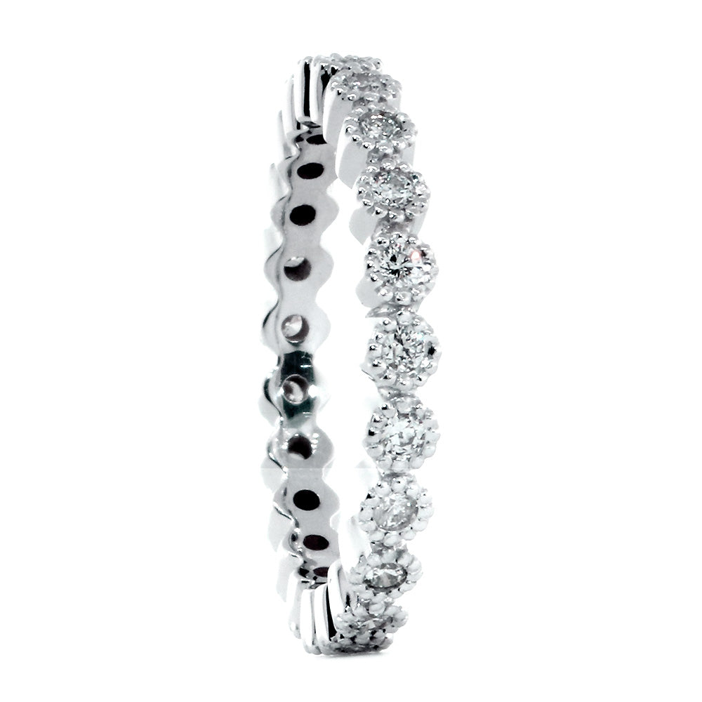 Vintage Style Diamond Eternity Band with Round Bezels, 0.40CT in 14K White Gold