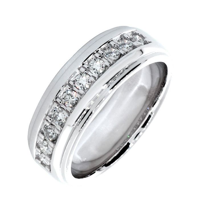 Mens Diamond Ring, 10 Diamonds, 0.62CT in 14k White Gold