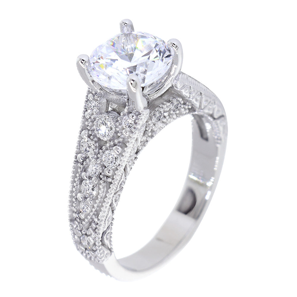 Vintage Design Diamond Engagement Ring Setting, 0.20CT Total Sides in 14k White Gold