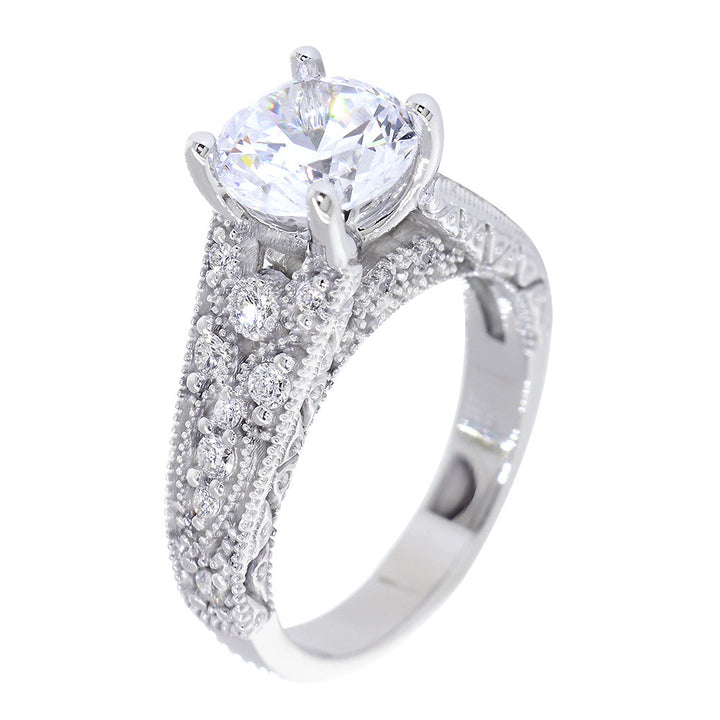 Vintage Design Diamond Engagement Ring Setting, 0.20CT Total Sides in 14k White Gold