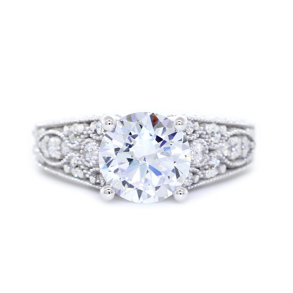 Vintage Design Diamond Engagement Ring Setting, 0.20CT Total Sides in 14k White Gold