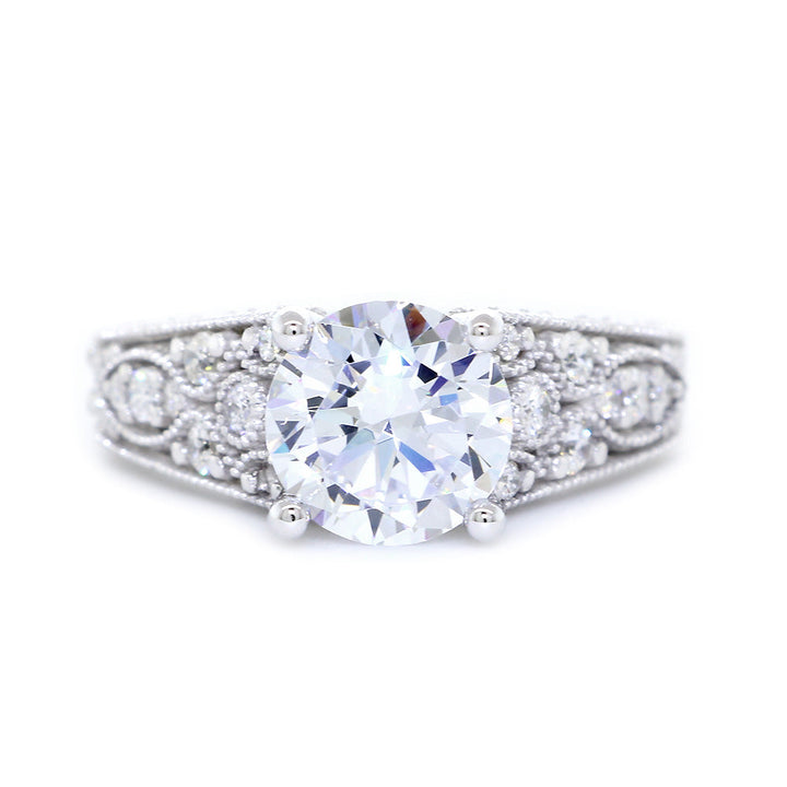 Vintage Design Diamond Engagement Ring Setting, 0.20CT Total Sides in 14k White Gold