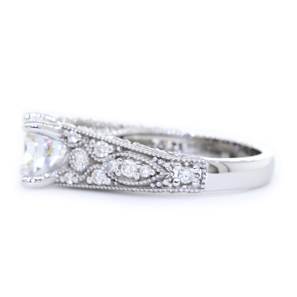 Vintage Design Diamond Engagement Ring Setting, 0.20CT Total Sides in 14k White Gold