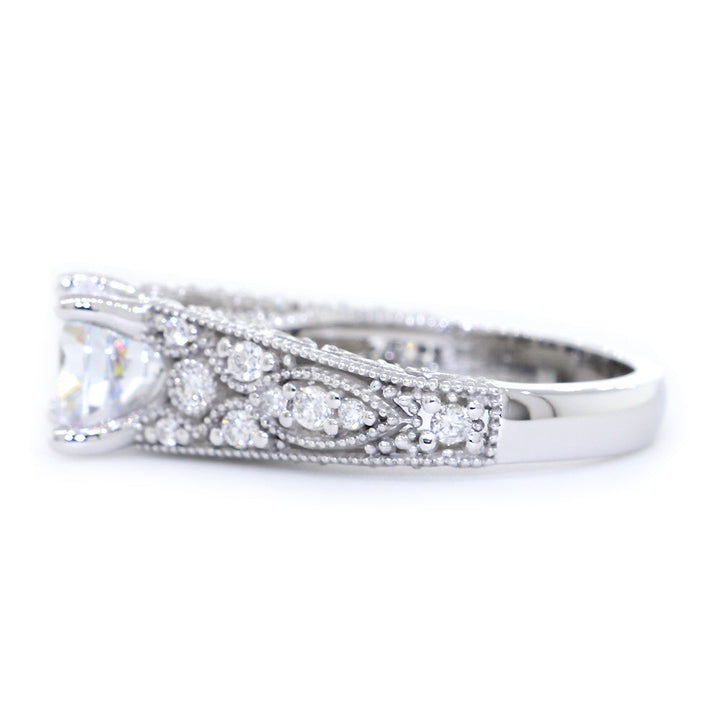 Vintage Design Diamond Engagement Ring Setting, 0.20CT Total Sides in 14k White Gold
