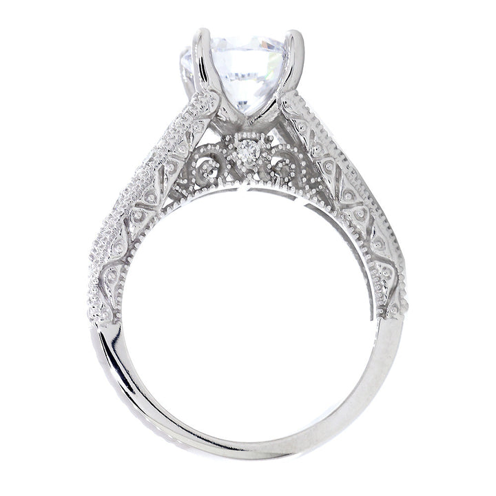 Vintage Design Diamond Engagement Ring Setting, 0.20CT Total Sides in 14k White Gold