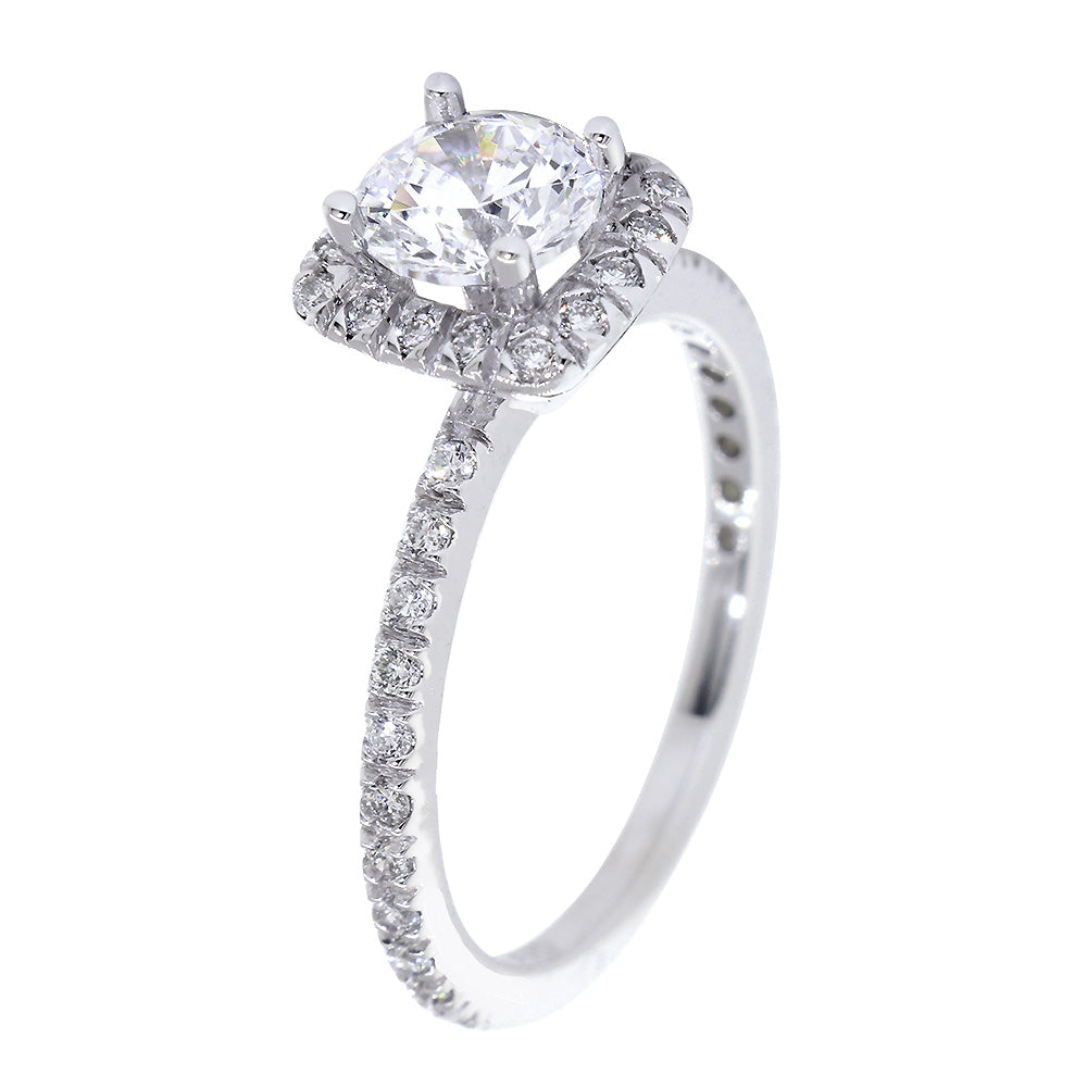 Cushion Halo Round Diamond Engagement Ring Setting, 0.32CT Total Sides in 14k White Gold