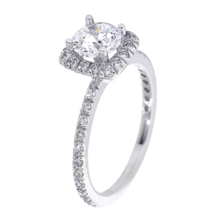 Cushion Halo Round Diamond Engagement Ring Setting, 0.32CT Total Sides in 14k White Gold