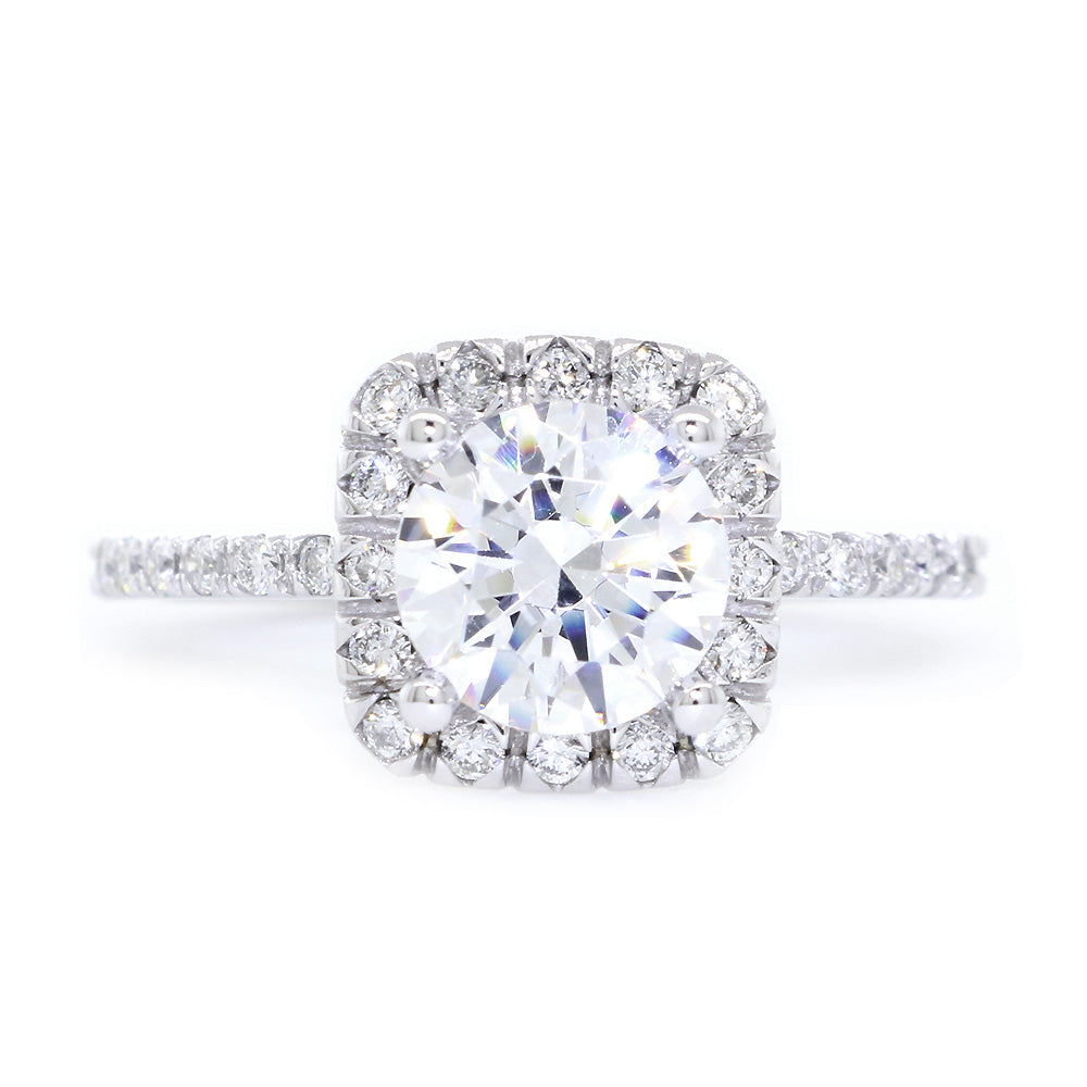 Cushion Halo Round Diamond Engagement Ring Setting, 0.32CT Total Sides in 14k White Gold