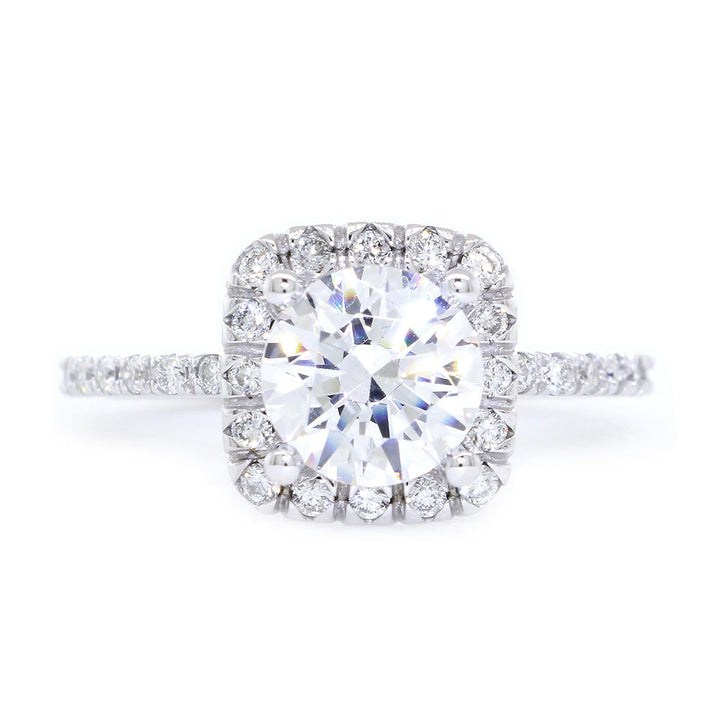 Cushion Halo Round Diamond Engagement Ring Setting, 0.32CT Total Sides in 14k White Gold