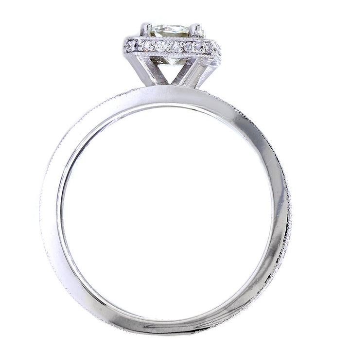 Split Band Halo Engagement Ring Setting for a Round Diamond, 0.50CT Total Sides in 14k White Gold