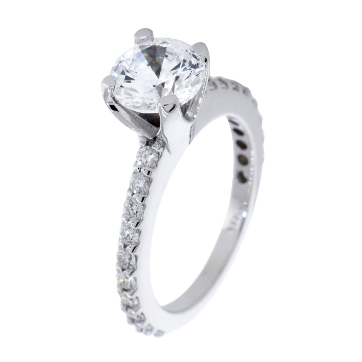 Engagement Ring Setting for a 1.5CT Round Center, 0.60CT Total Diamond Sides in 14k White Gold