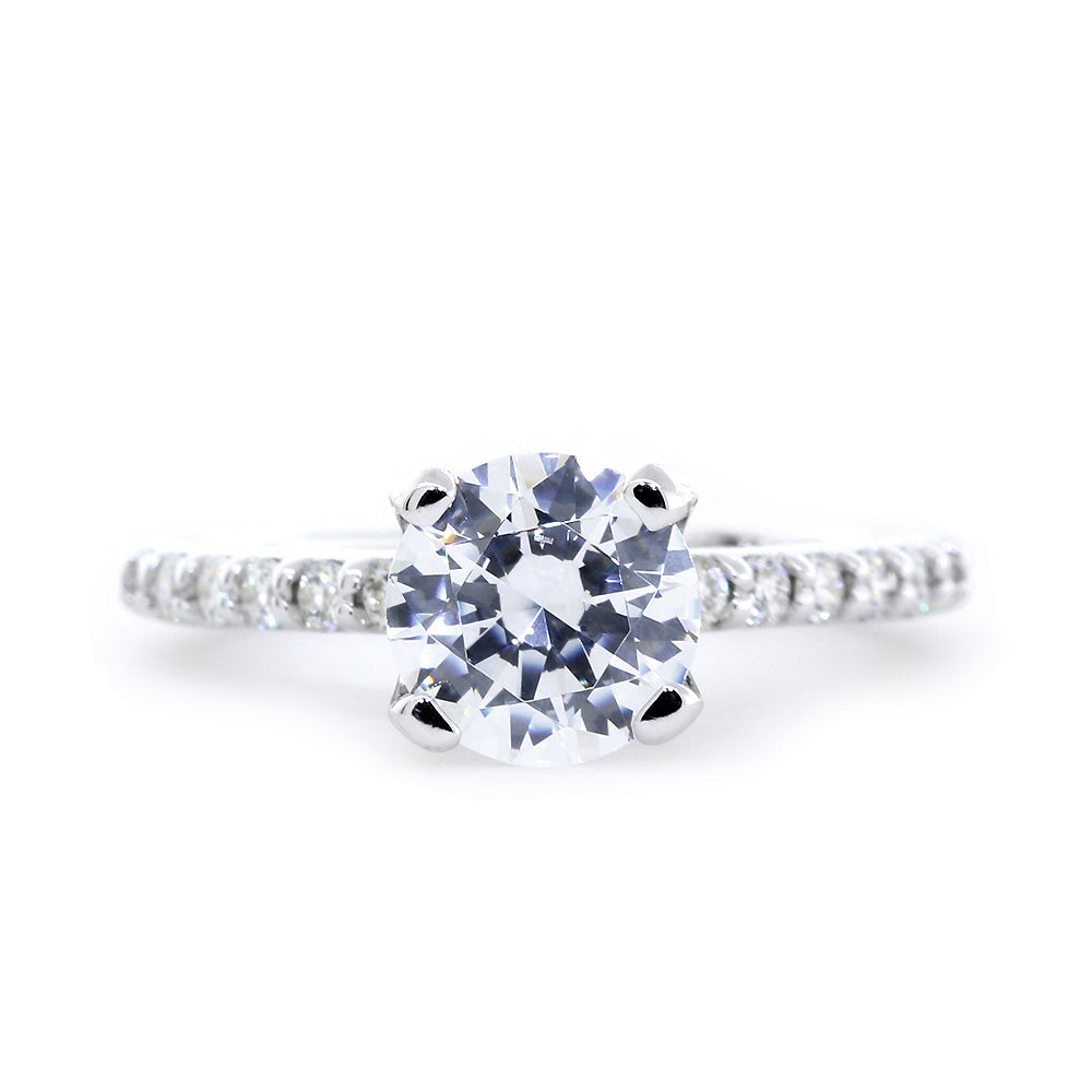 Engagement Ring Setting for a 1.5CT Round Center, 0.60CT Total Diamond Sides in 14k White Gold