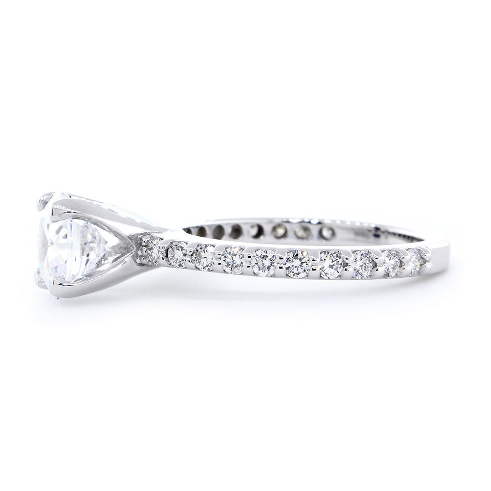Engagement Ring Setting for a 1.5CT Round Center, 0.60CT Total Diamond Sides in 14k White Gold