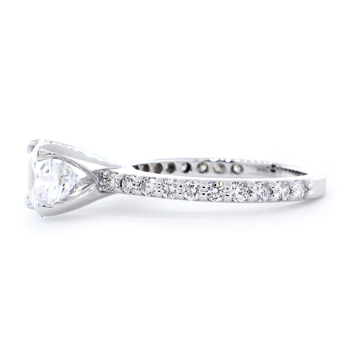 Engagement Ring Setting for a 1.5CT Round Center, 0.60CT Total Diamond Sides in 14k White Gold