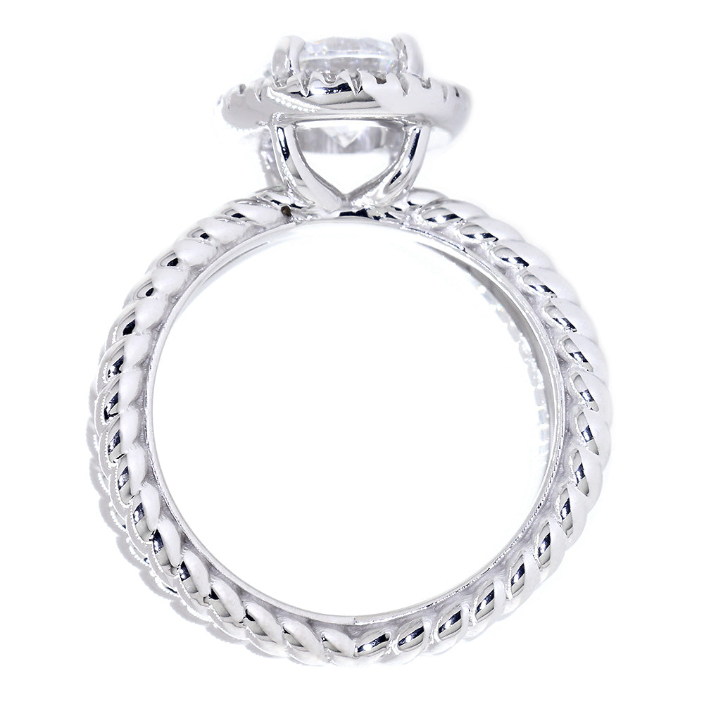 Diamond Halo Engagement Ring Setting with Crossover Rope Twist Band, 0.22CT Total Sides in 14k White Gold