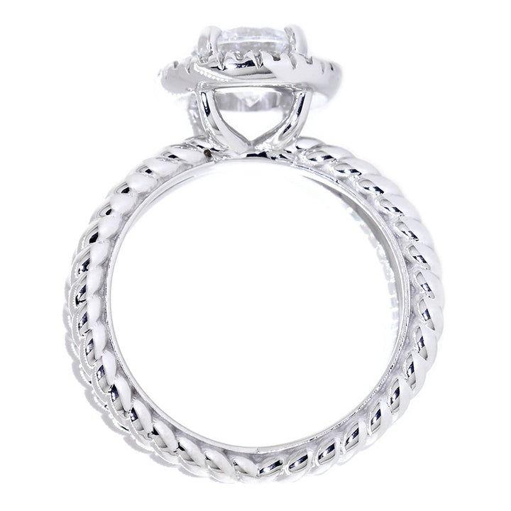 Diamond Halo Engagement Ring Setting with Crossover Rope Twist Band, 0.22CT Total Sides in 14k White Gold