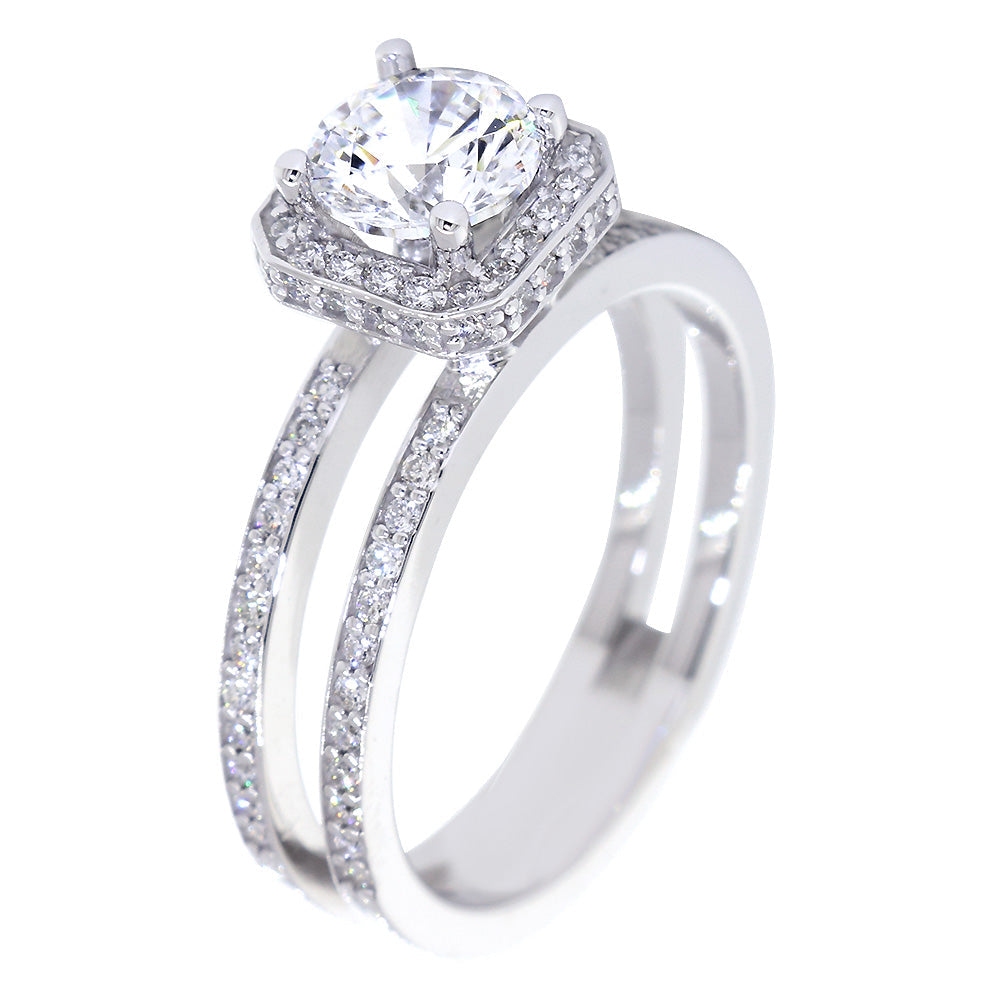 Split Band Halo Engagement Ring Setting for a 6mm Round Diamond, 0.50CT Total Sides in 14k White Gold