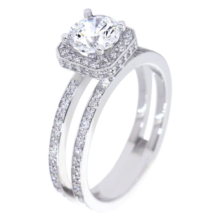 Split Band Halo Engagement Ring Setting for a 6mm Round Diamond, 0.50CT Total Sides in 14k White Gold