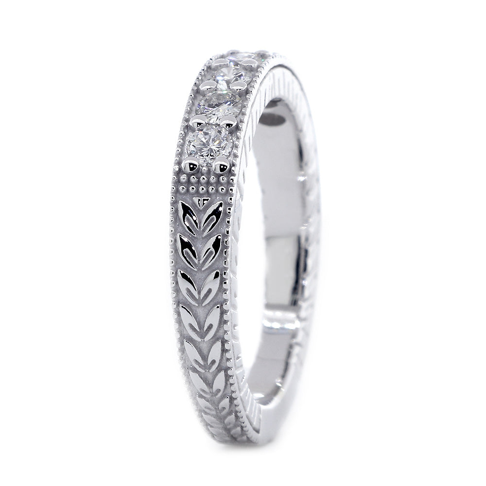 Vintage Style Diamond Wedding Band, 0.45CT in 14K White Gold