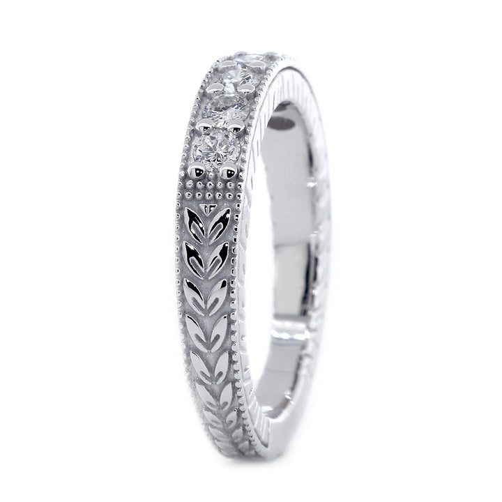 Vintage Style Diamond Wedding Band, 0.45CT in 14K White Gold