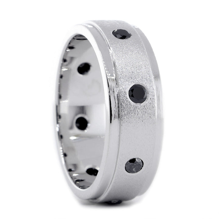 Mens Black Diamond Ring, 8 Diamonds, 0.40CT in 14k White Gold