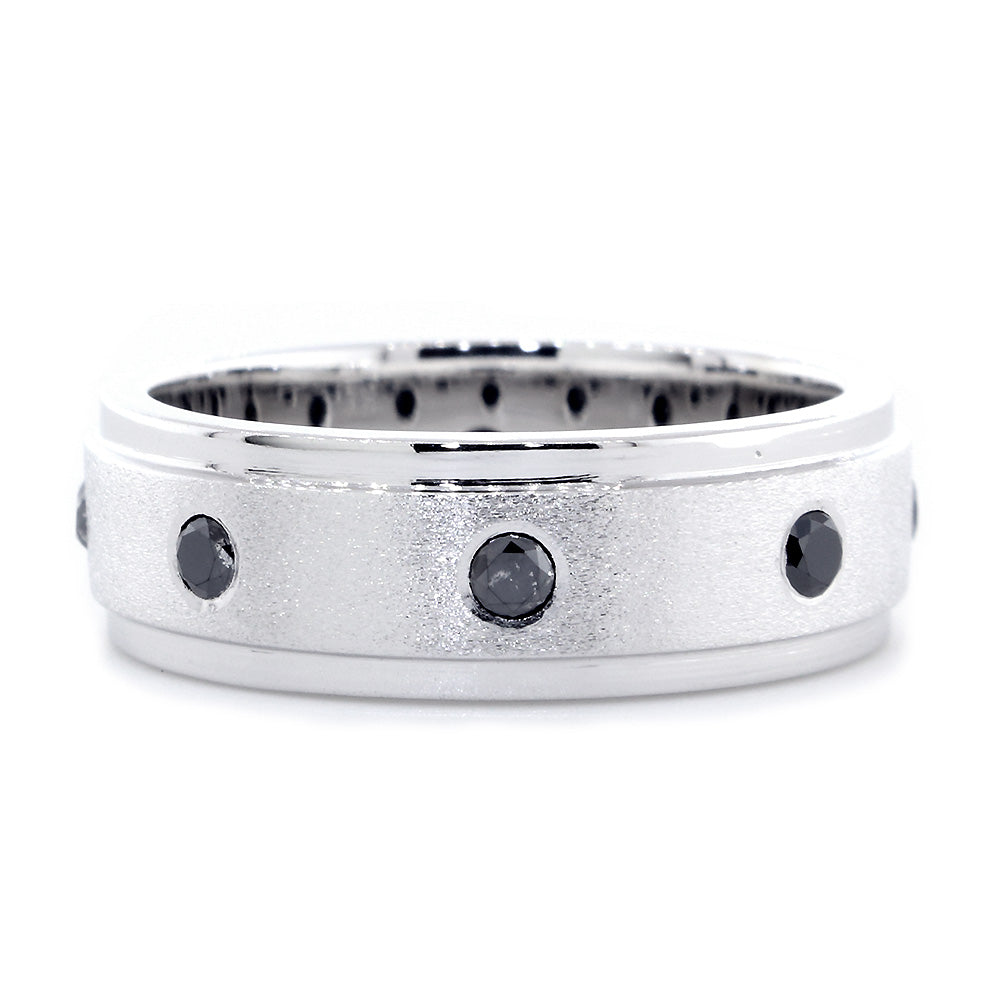 Mens Black Diamond Ring, 8 Diamonds, 0.40CT in 14k White Gold