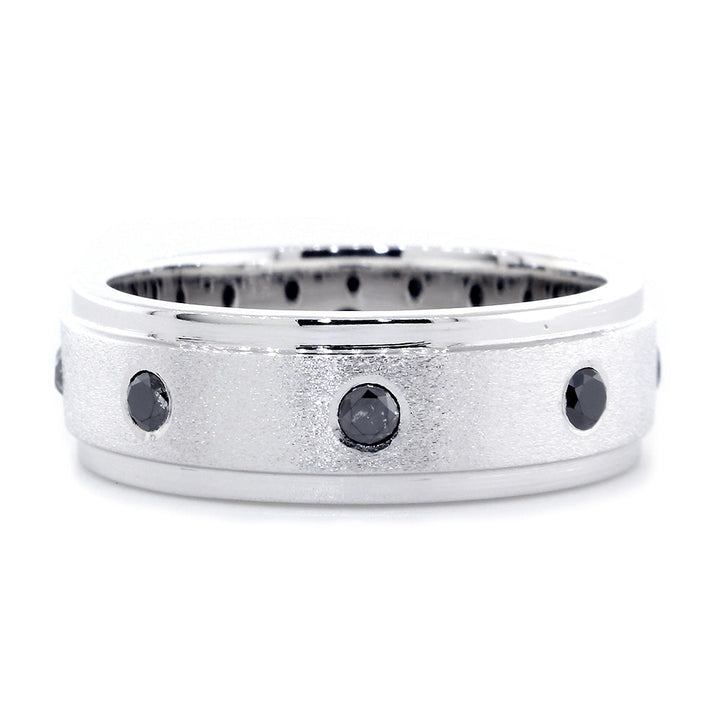 Mens Black Diamond Ring, 8 Diamonds, 0.40CT in 14k White Gold