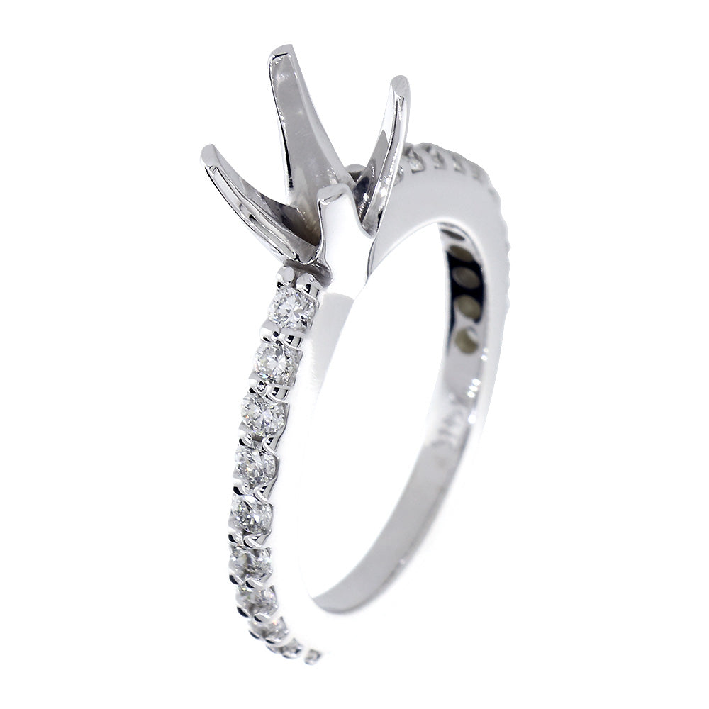 Engagement Ring Setting for a 1.5CT Round Center, 0.60CT Total Diamond Sides in 14k White Gold