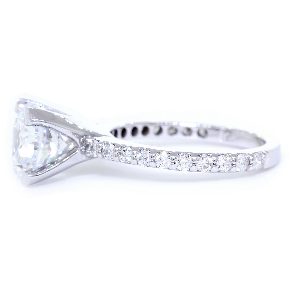 Engagement Ring Setting for a 2.5CT Round Diamond Center, 0.60CT Total Sides in 14k White Gold