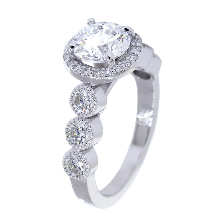 Halo Engagement Ring Setting, Diamond Bezel Sides, 0.95CT Total Sides in 14k White Gold