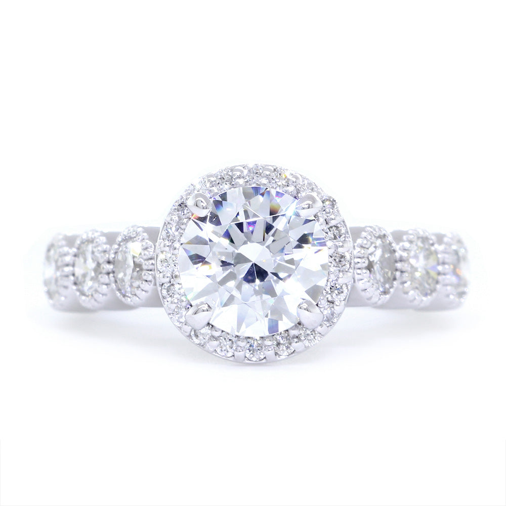 Halo Engagement Ring Setting, Diamond Bezel Sides, 0.95CT Total Sides in 14k White Gold
