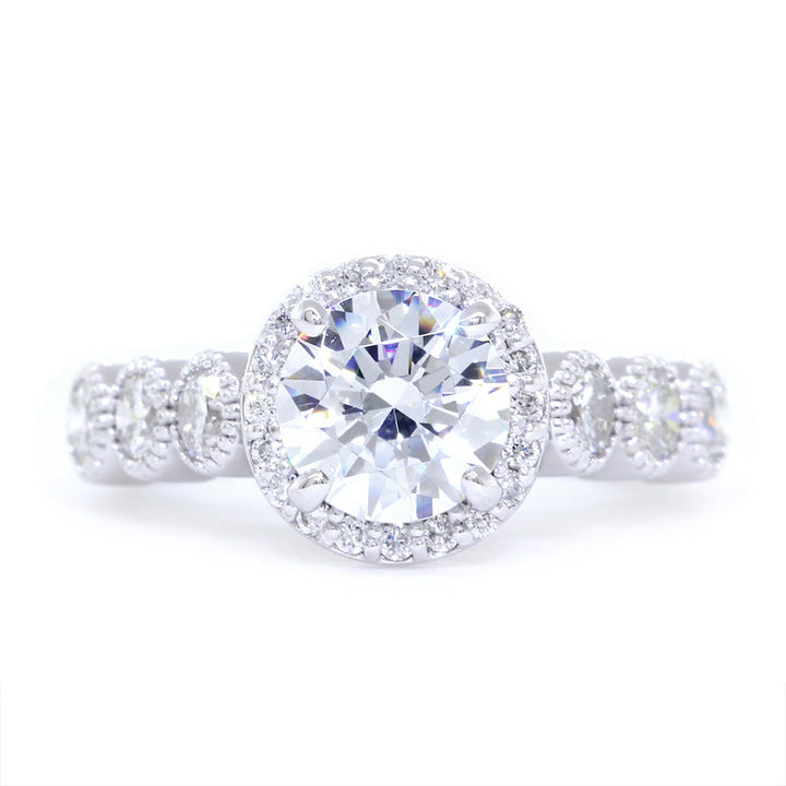 Halo Engagement Ring Setting, Diamond Bezel Sides, 0.95CT Total Sides in 14k White Gold